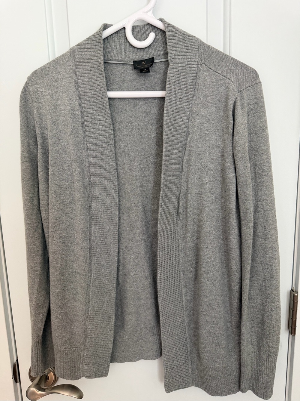 Worthington Open-Front Gray Ribbed Shawl Cardigan